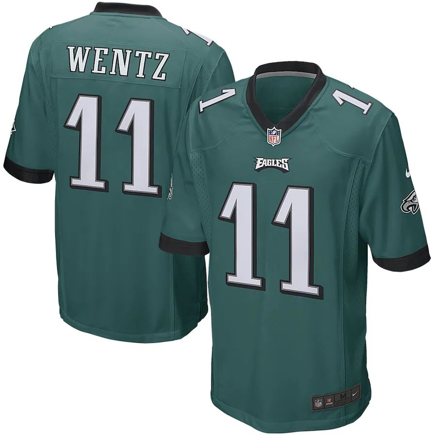 Men Philadelphia Eagles 11 Carson Wentz Nike Green Game Player NFL Jersey